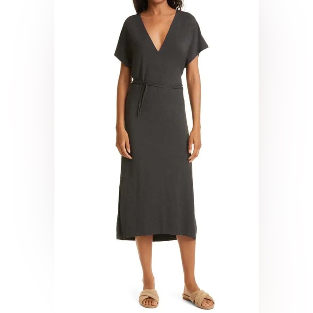 VINCE  Double V-Neck Knit Popover Dress - Charcoal
